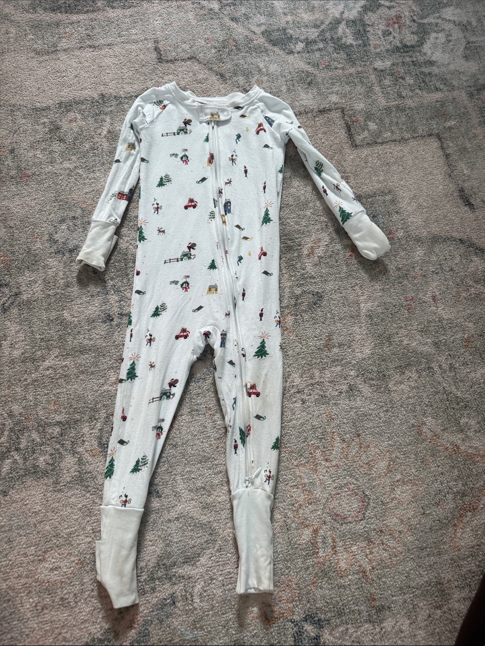 Holiday Print White One-Piece Pajamas for Kids